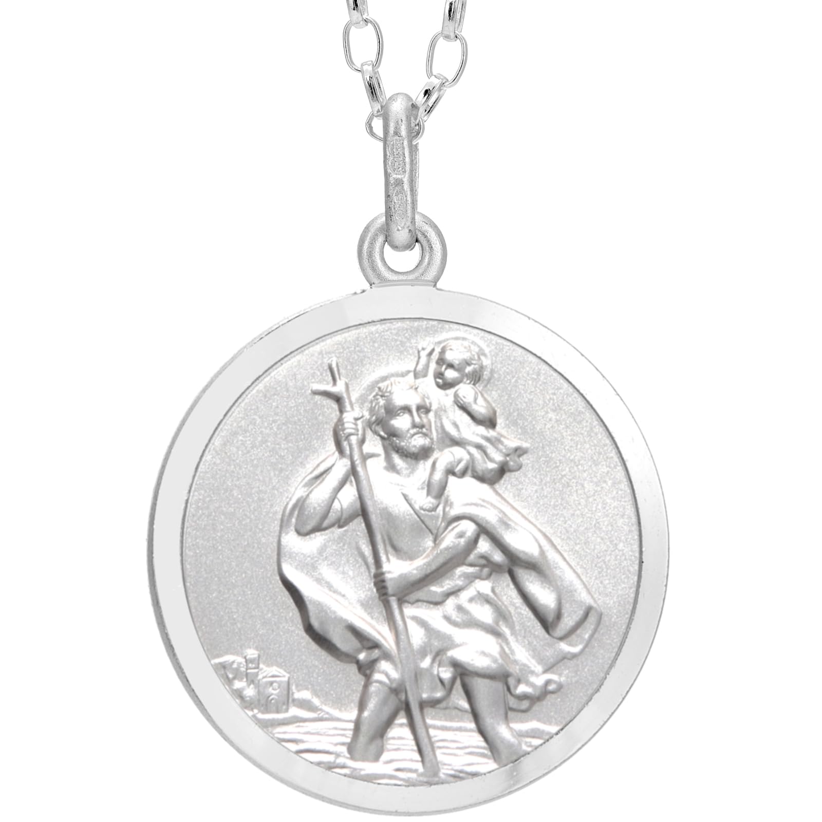 Srebro Sterling wisiorek świętego Christopher z łańcuszkiem 45 cm i pudełkiem na biżuterię - 20 mm
