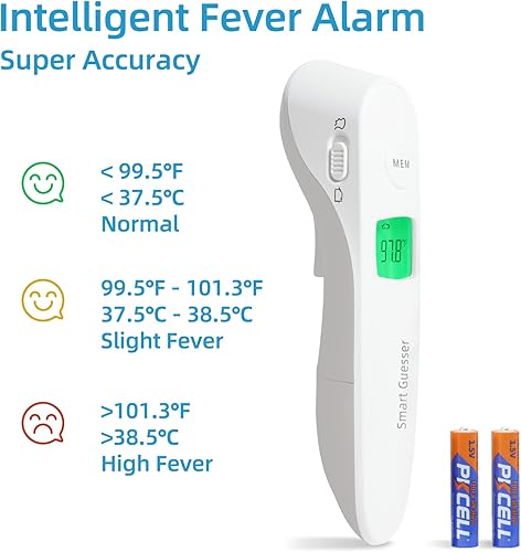 Miniatura 3 de Smart Guesser Termómetro infrarrojo para la frente sin contacto para adultos y bebés, termómetro digital con alarma de fiebre y función de memoria,