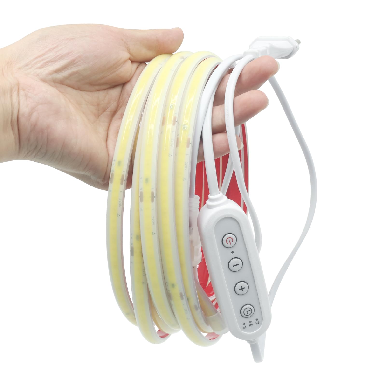 220V Tira LED COB regulable/temporizable [24M,Blanco natural 4000-4500K],flexible e impermeable IP67,240 LEDs/m recortable tira LED FCOB de silicona CRI85+,iluminación para hogar/comercios