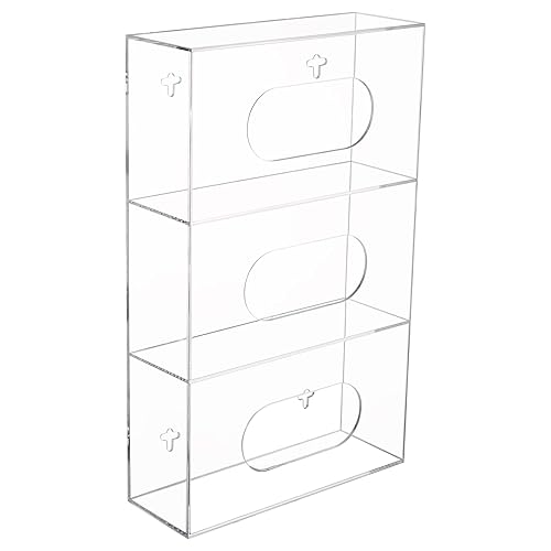 Miniatura 6 de Aphbrada Soporte para guantera, soporte de pared, soporte de acrílico triple para guantes médicos, látex, goma, nitrilo, examen, guanteras