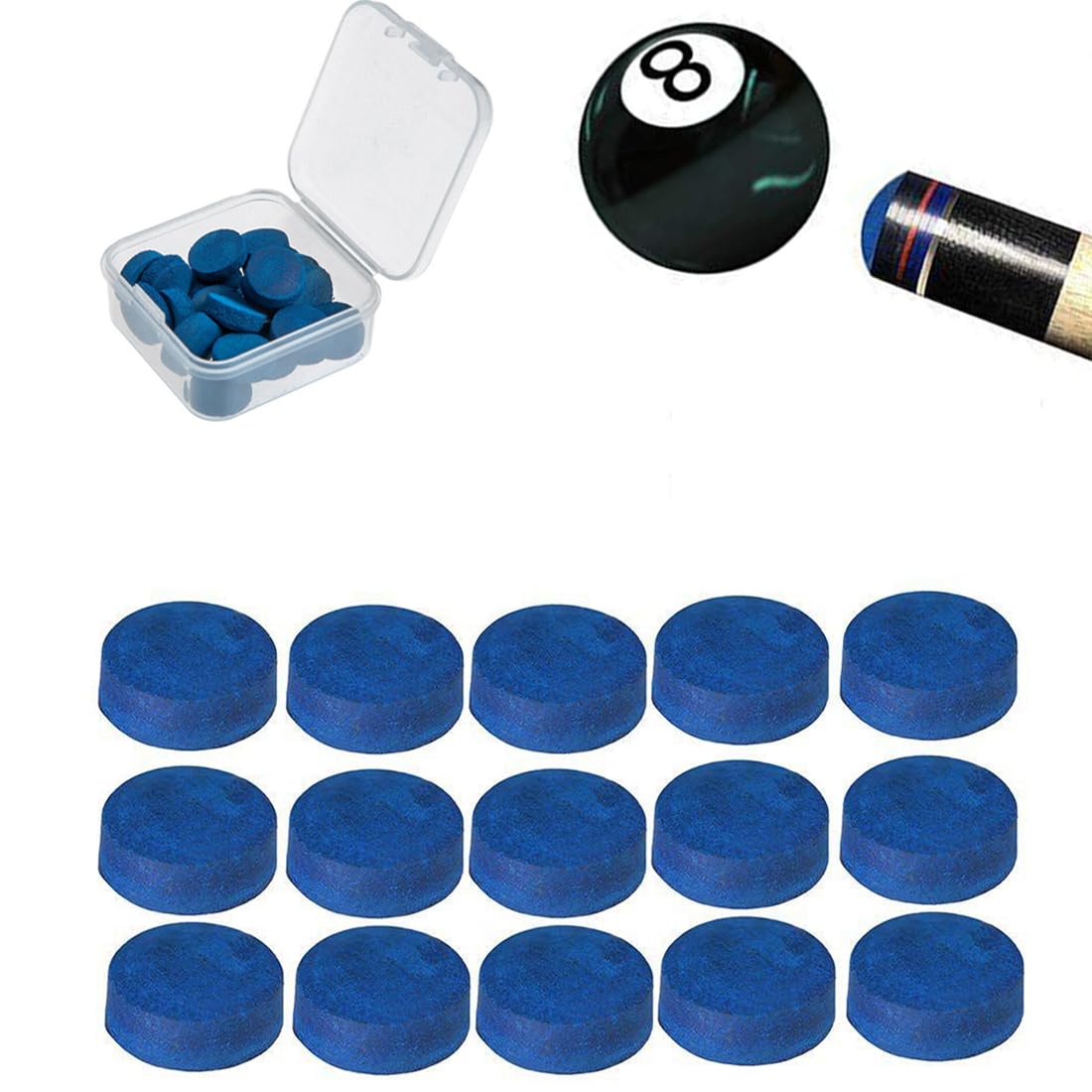 Teste per stecche da biliardo da 20 pezzi, teste di ricambio per stecche da biliardo per stecche da biliardo, teste di ricambio per stecche da biliardo con scatola trasparente