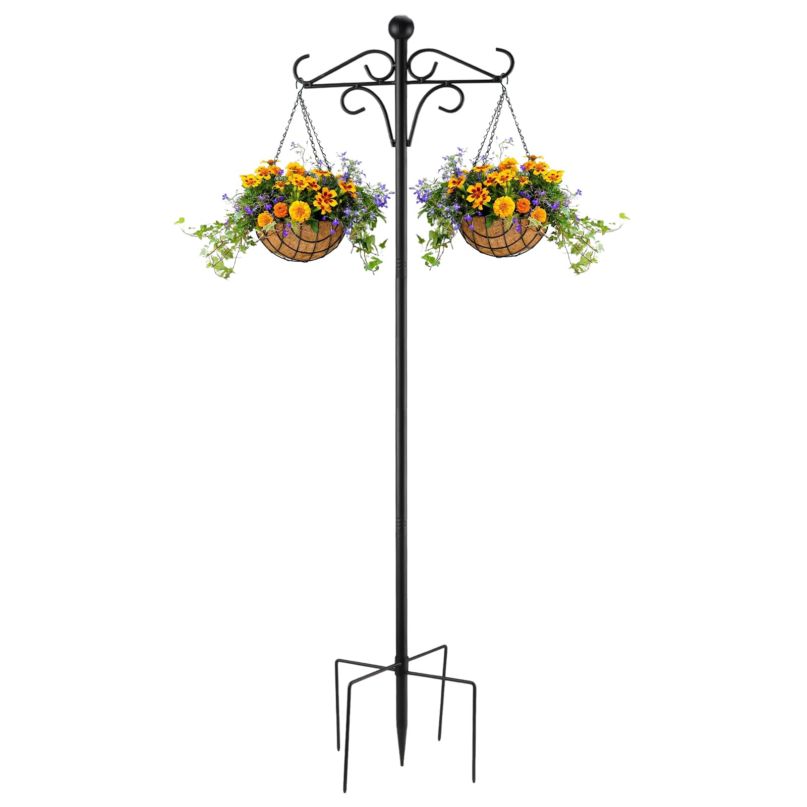 YiliYa Gancho de Pastor para Exteriores, 234cm Varilla de Metal para Jardín con Ganchos Estaca Jardín para Colgar Plantas, Linterna de Luz Solar, Decoraciones de Vacaciones, Comederos de Pájaros