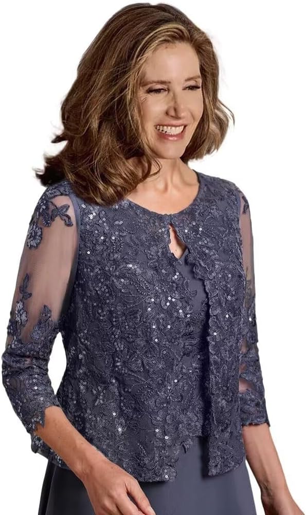 Mother of The Bride Dress for Wedding Lace Applique Chiffon Formal Gowns with Jacket BO068