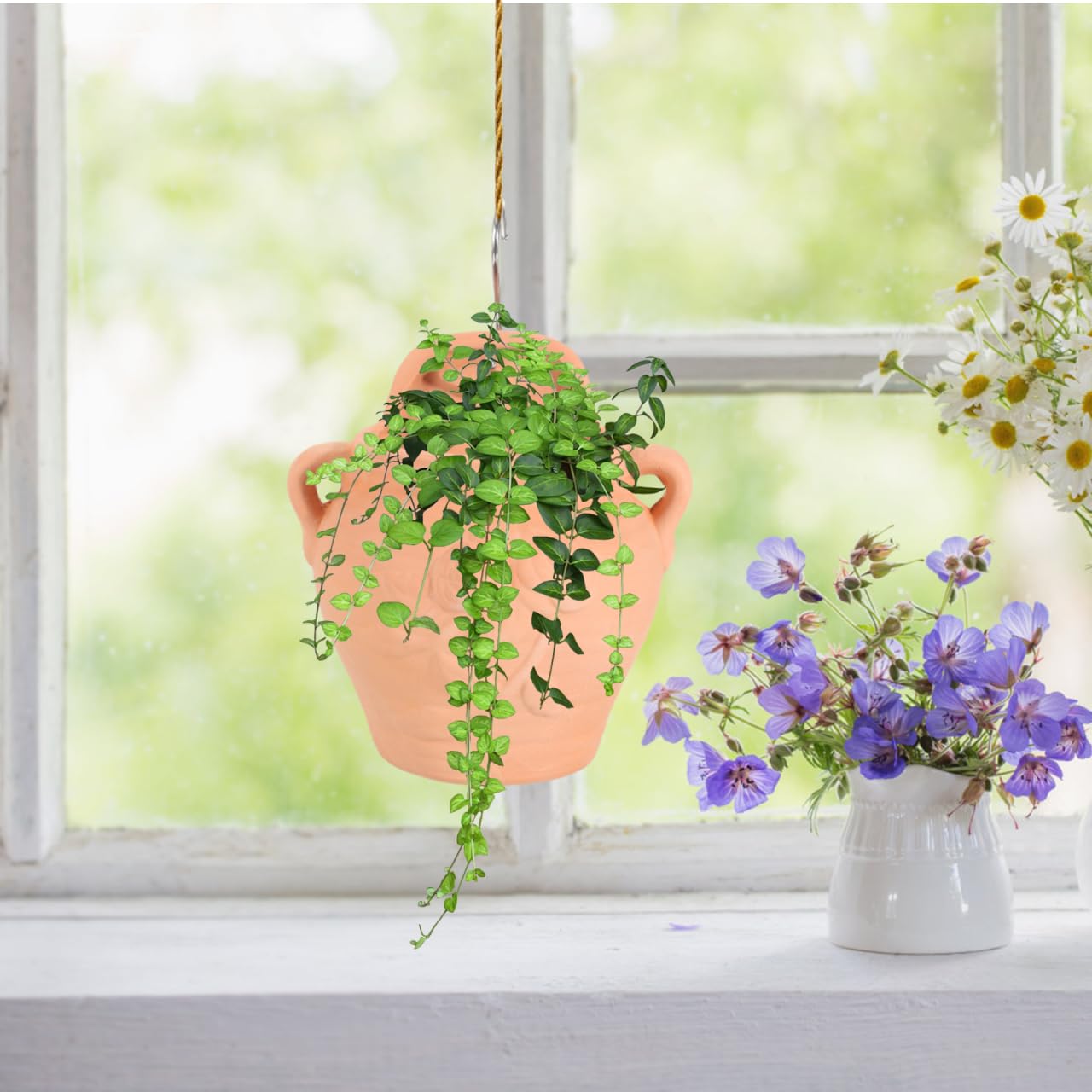 POPETPOP Pot De Fleur Suspendu en Terre Cuite 17X17X22Cm Jardinière Murale pour Plantes Succulentes Balcon Et Intérieur Support Mural Durable pour Décoration De Jardin
