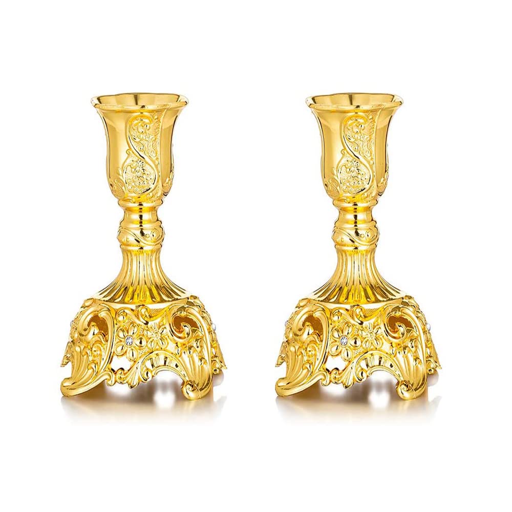 2 Pezzi portacandele Shabbat da 3,9 Pollici portacandele Conici,portacandele ornati per Decorare la casa centrotavola Matrimonio Ufficio - Oro