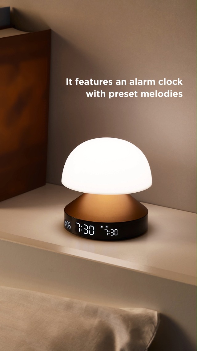 Réveil Simulateur Aube Lexon MINA Sunrise - Lumière Progressive, 5 Sons Naturels, Lampe LED Multicolore - Bronze