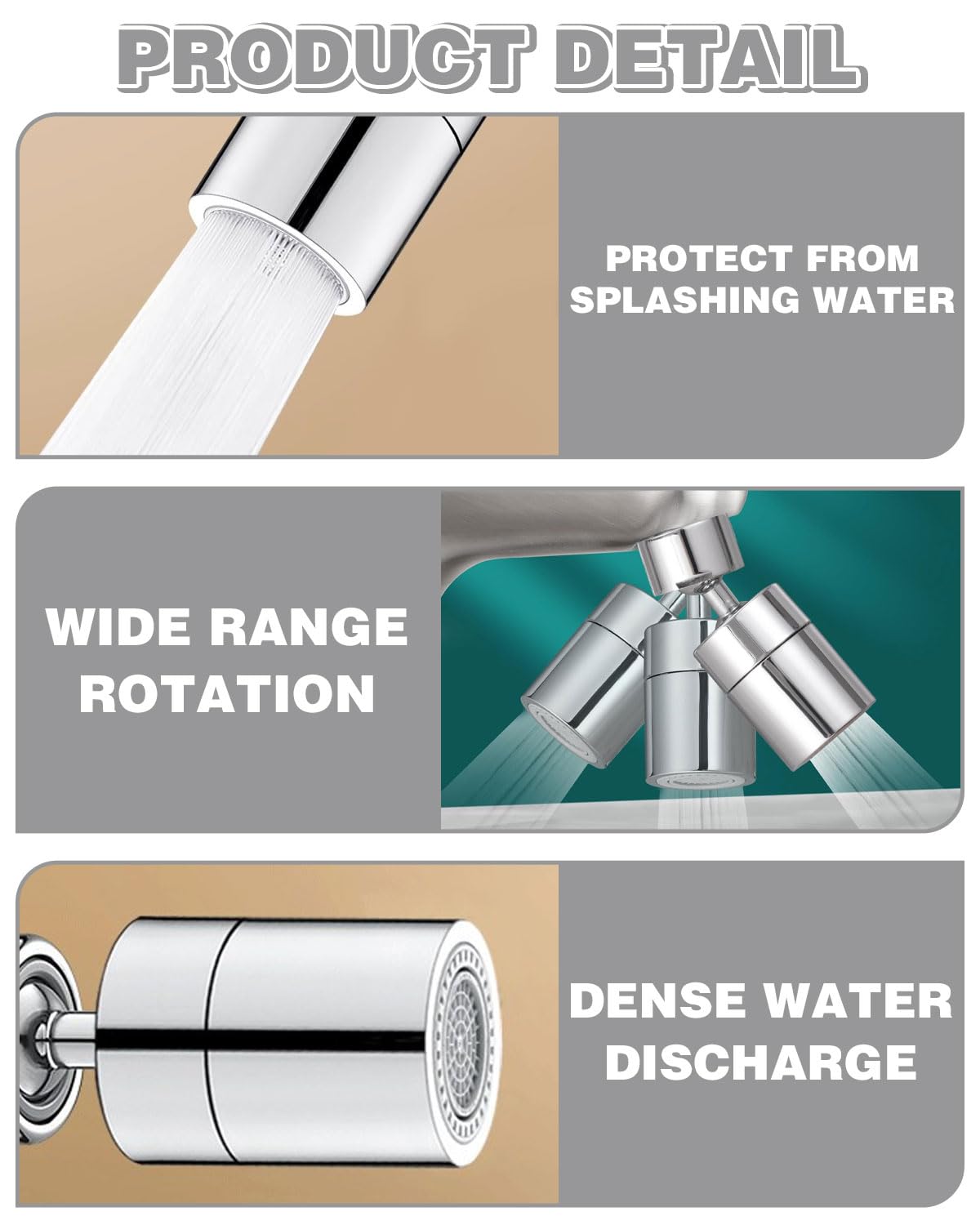 IPNSDON 2PCS Kitchen Faucet Aerator, 360 Degree Swivel Tap Aerator, 24mm M24 Splash-Proof Faucet Sprayer Head - Image 3