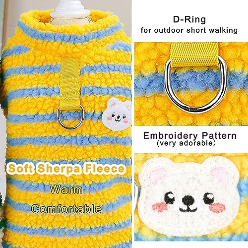 Zunea Fuzzy Sherpa Fleece Dog Jumper for Small Dogs Cat Striped Winter Sweater Coat with D-Ring Soft Warm Pullover Jacket Coat Puppy Vest Clothes Cold Weather Pet Chihuahua Yorkie Apparel Yellow M - Image 4
