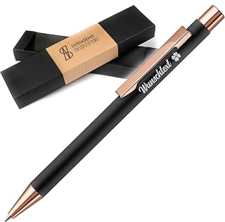 Freudestifterei Personalisierter roségoldfarbiger Metall Kugelschreiber mit Gravur optional in Geschenk-Box | Kuli Stift | Kollegen Geburtstag Weihnachten Männer Frauen | blauschreibend