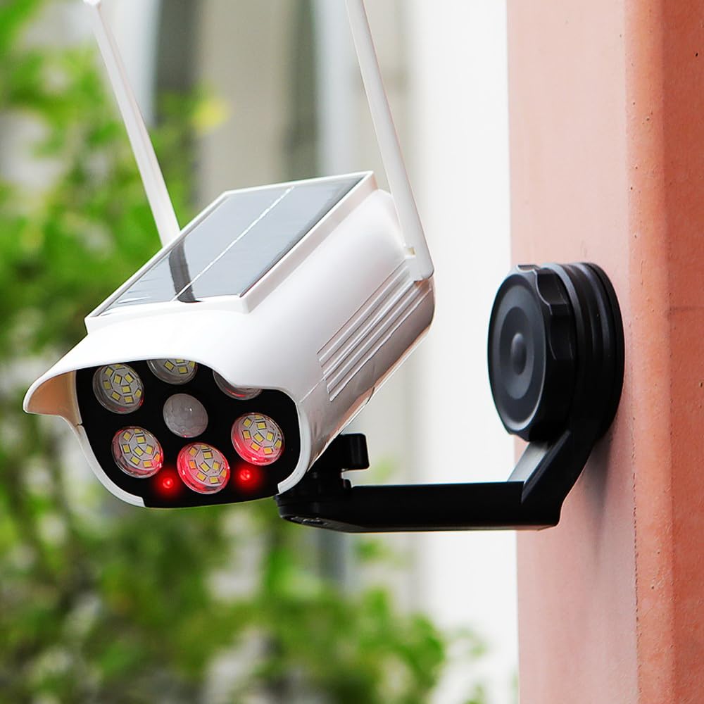 Mixtooltoys Solar Motion Lights Waterproof, Fake Security Camera with Red Indicator, Dummy Camera IP65, Solar Powered Flood Security Spotlights for Outside Porch Post Yard Path Deck Fence Wall