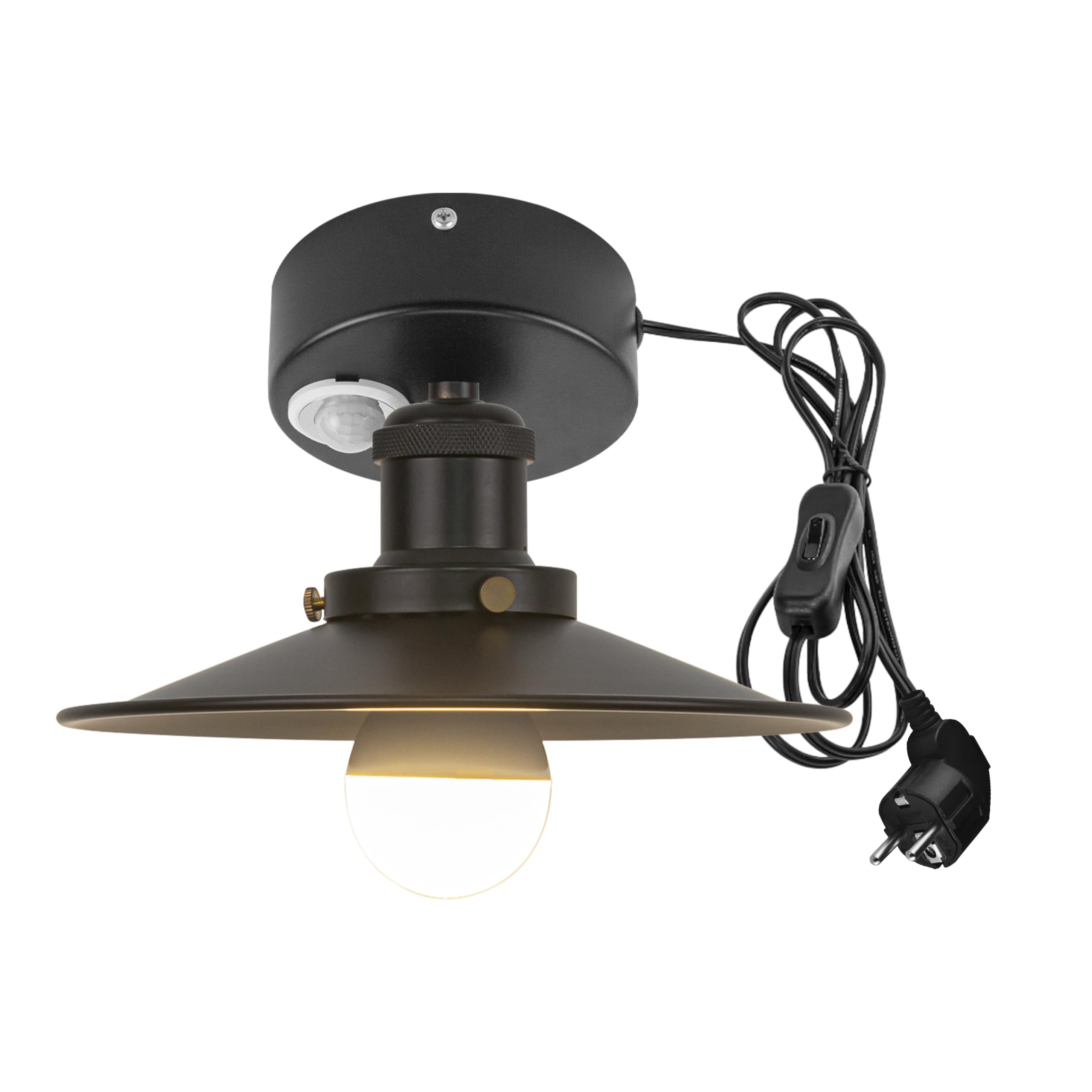 Plafoniera con sensore di movimento interno, lampada da soffitto in ferro industriale, sensore di movimento radar con cavo da 4,5 m e portalampada E27, per corridoio, bagno, scale, garage