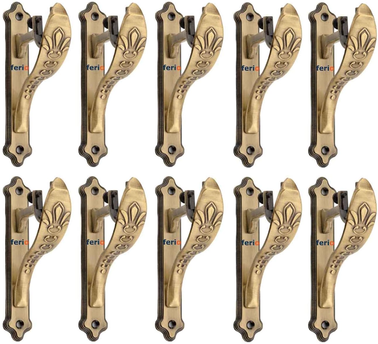FERIO Zinc Antique Brass Jaguar Designer Heavy Curtain Supports Holder for Door and Window Curtain Brackets Set for 1 Inch Rod (Pack of 10 Pcs)