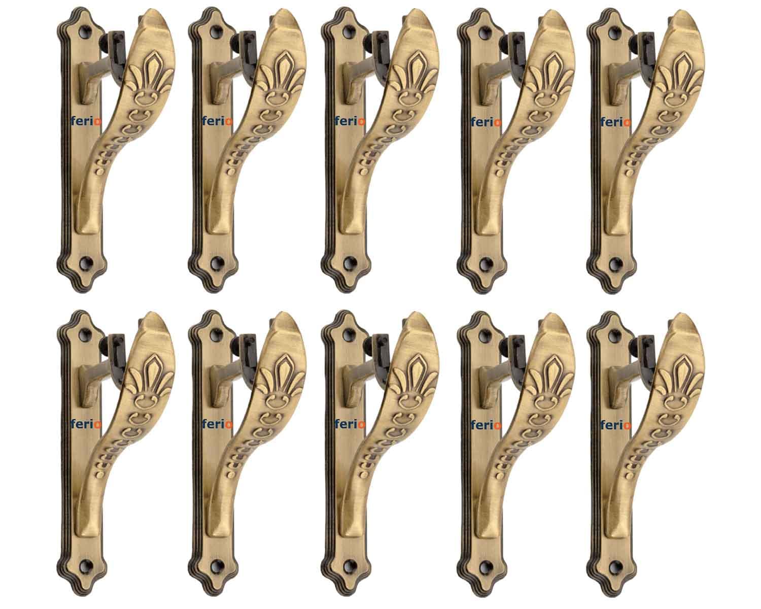 Ferio Zinc Antique Brass Jaguar Designer Heavy Curtain Supports Holder for Door and Window Curtain Brackets Set for 1 Inch Rod (Pack of 10 Pcs)