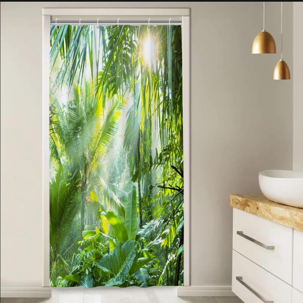 Uiiooazy Cortina de Ducha de Hoja Eucalipto, Cortinas de Ducha Verde Oro Abstracto Planta Cortinas de Baño Antimoho Impermeable Lavable Tejido de Poliéster Cortina Ducha con Ganchos 90x180cm — view 165