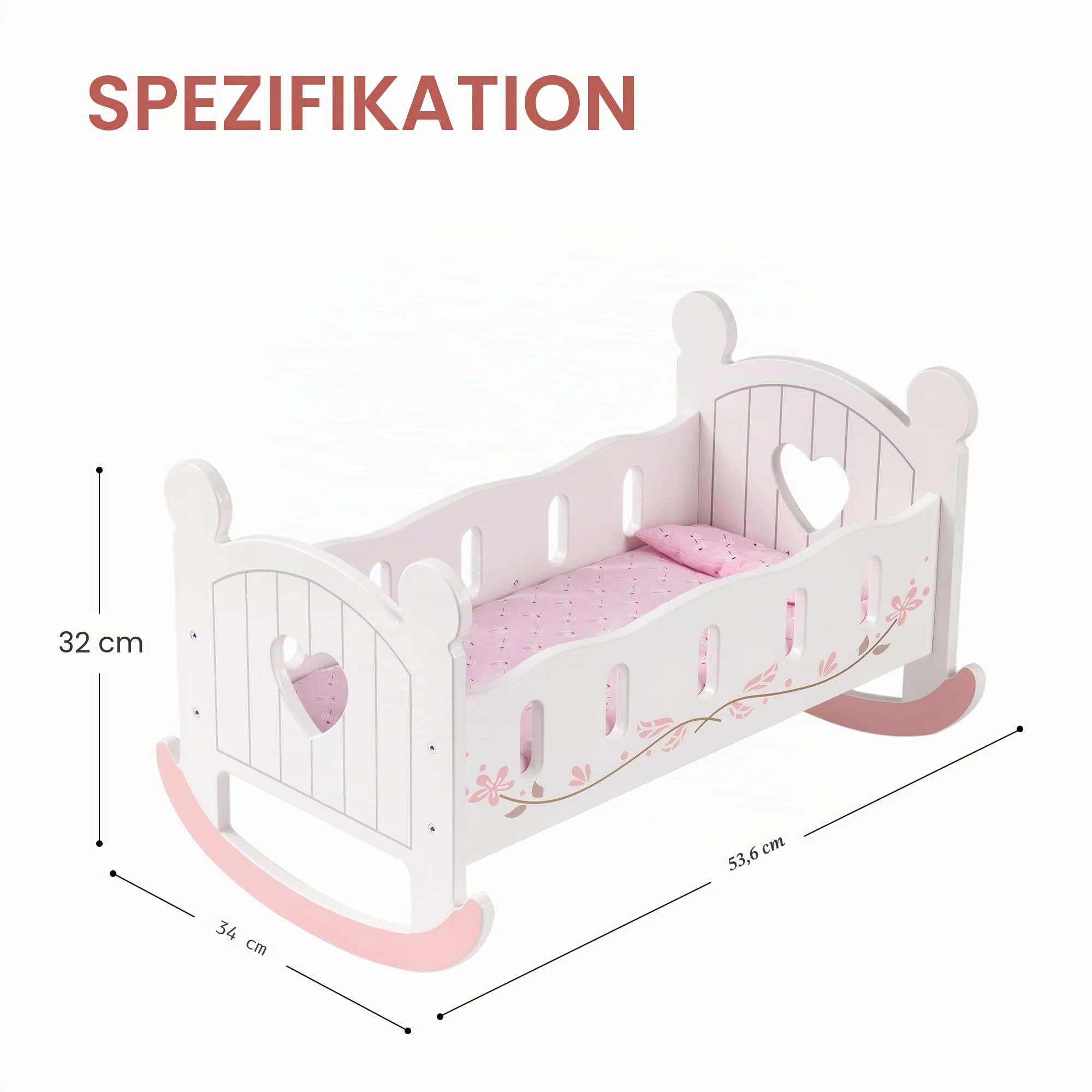 ROBUD Baby-Puppenbett aus Holz, Baby-Puppen-Bett-Spielzeug, passend für bis zu 45,7 cm große Puppenzubehör