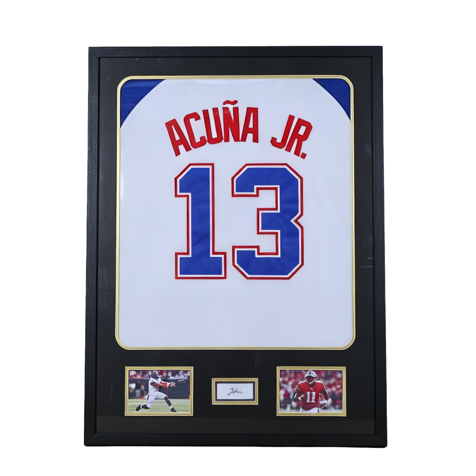 Vitrina con marco de jersey con paspartú, de madera, para montar en la pared, con cristal templado y alfombrilla para camisetas de fútbol, baloncesto, béisbol, fotos y una firma, color negro
