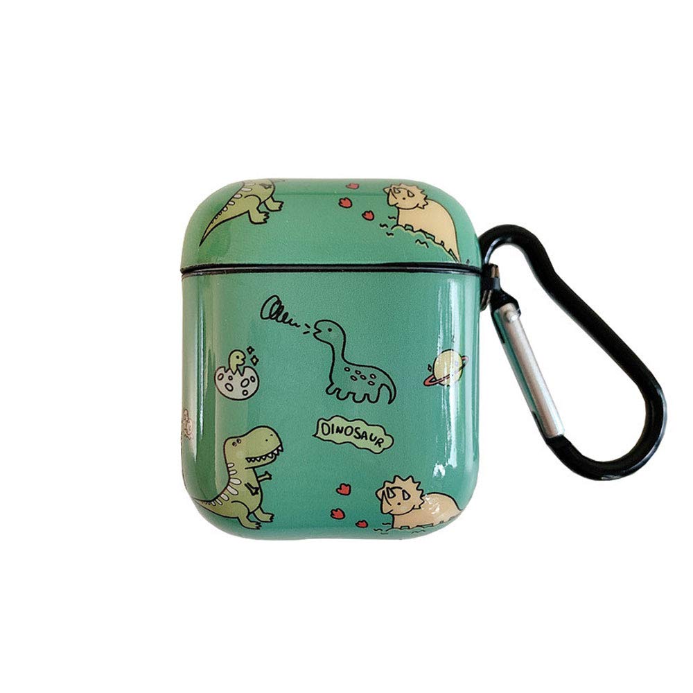 Compatible with Earbuds Case Airpods 1 & 2, Cute Dinosaur Family Pattern Anti-Scratch Shockproof Wireless Earphone Protector Keychain Green