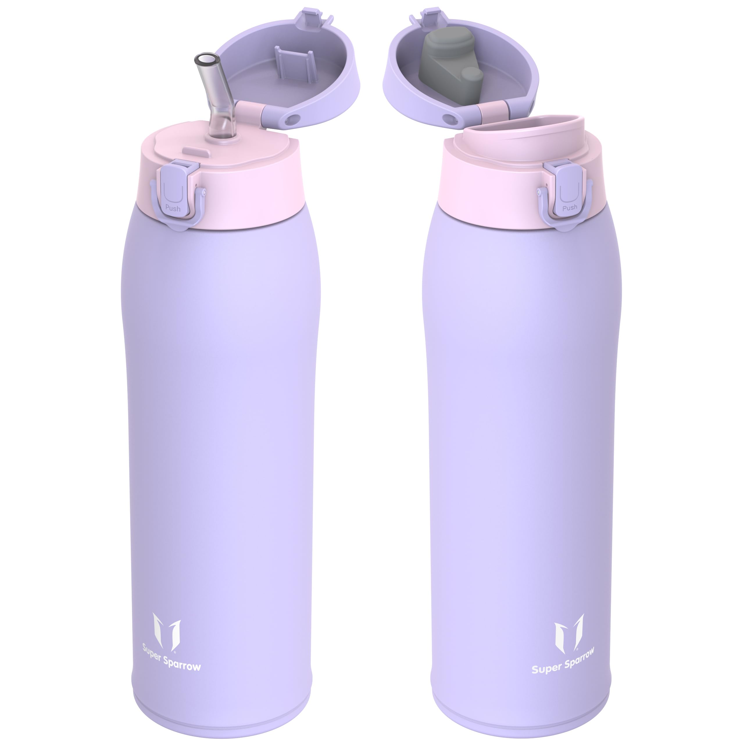 Super Sparrow Insulated Water Bottle - Travel Mug - 950ml - Stainless Steel Water Bottles - BPA Free - Leakproof Metal Bottles - Includes 2 Lids, Straw Lid & Spout Lid