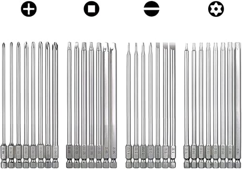 Juego de 30 brocas magnéticas para destornillador de 3.937 in de largo, vástago hexagonal de 1/4 de pulgada, kit de brocas de acero S2 de seguridad,