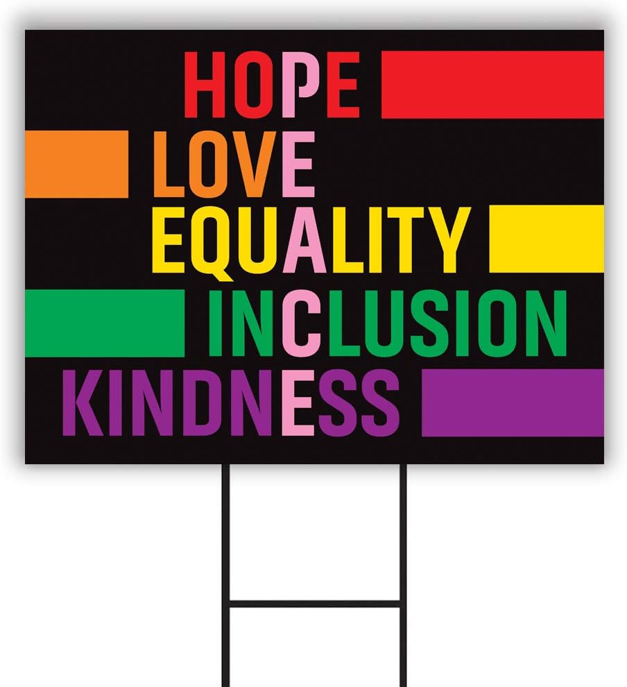 PEACE Yard Sign 24" x 18" - Visible Text Hope, Love, Equality, Inclusion, Kindness PEACE Yard Sign Lawn Decorations with Metal H-Stake, VP5275LFB (24x18, Double Sided)