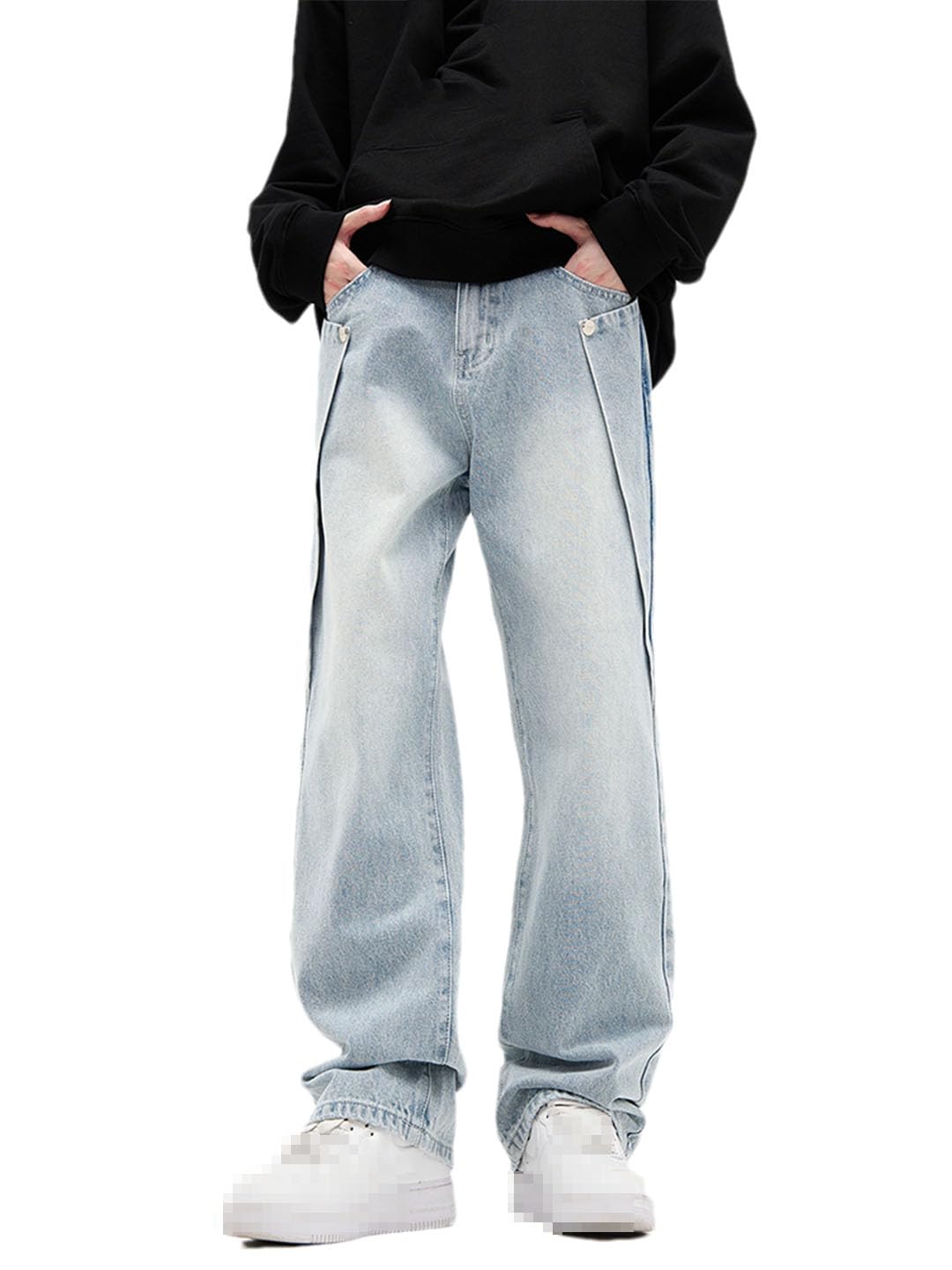 Vogrtcc Pantaloni Larghi in Denim Dritti A Gamba Larga con Jeans A Zampa Larga da Uomo