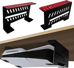 Suporte embaixo da mesa para PS5 Slim/PS5, suporte sob mesa de alumínio compatível com PlayStation 5/PS5 Slim Disc e console digital sem furadeira (preto)