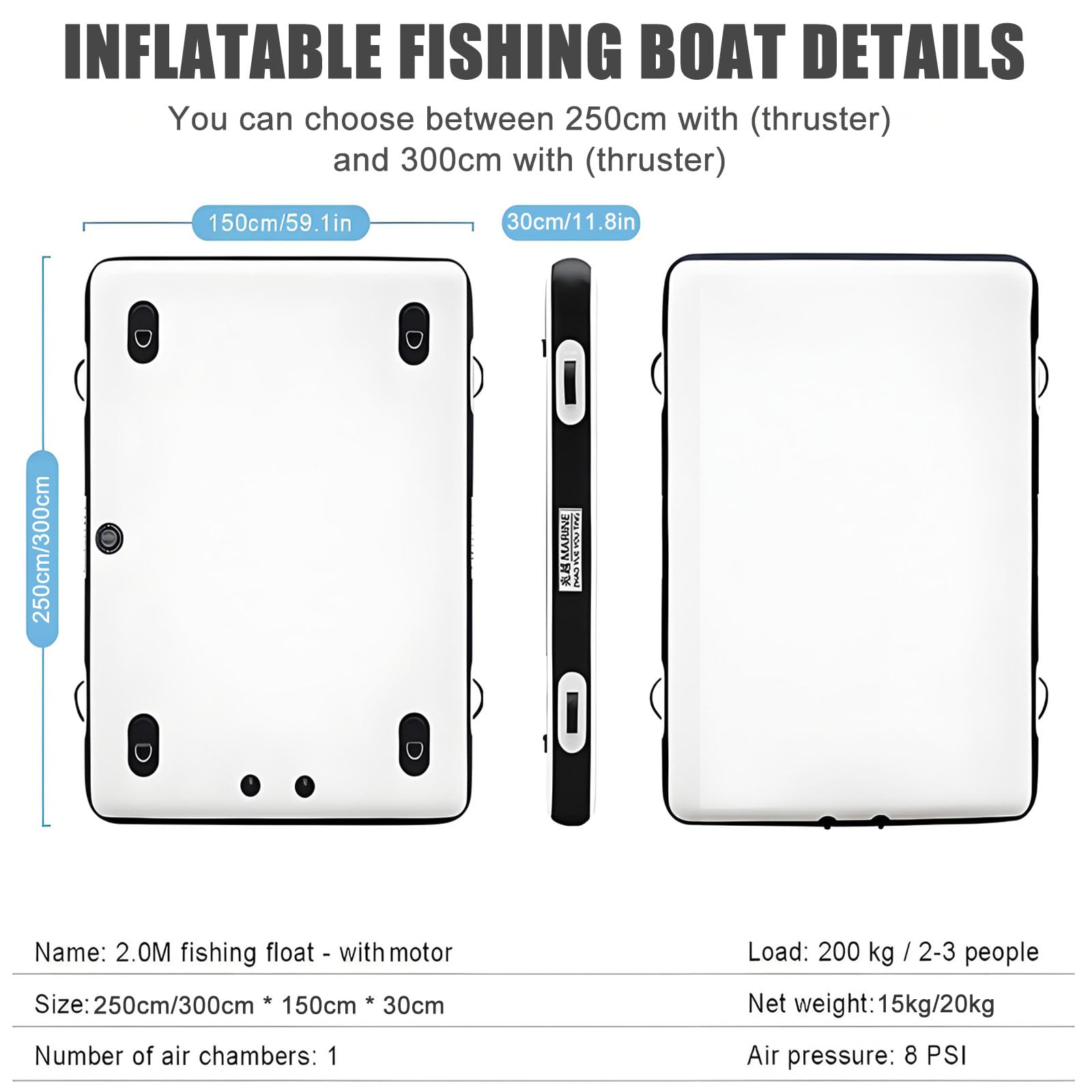 Ultimatives Aufblasbares Schwimmendes Angeldock: 30 cm (11,8 Zoll) Dicke, Salzfeste Wände, 200 Kg (440 Lbs) Tragkraft, Für Camping/Strände, Geeignet Für 1–3 Erwachsene 3M