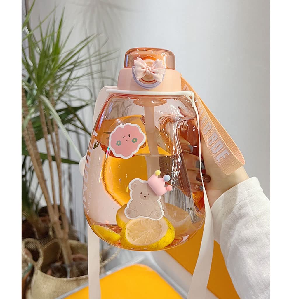 Botellín de Agua Botella de Agua Deportiva 1.3 litros Botellas de agua portátiles con pegatinas 3D Botella de hervidor linda con deportes de paja jugo a prueba de fugas taza de té taza de taza de moda