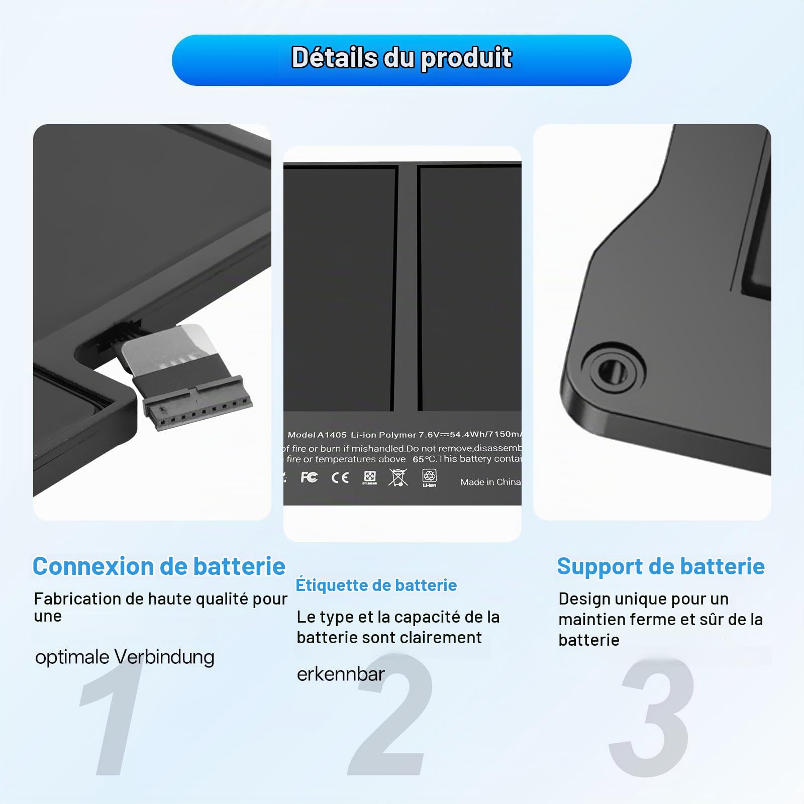 Batterie de Rechange pour MacBook Air 13" A1466 (2013-2017), 7150mAh, Batterie de Rechange Haute Sécurité avec Kit d’Outils