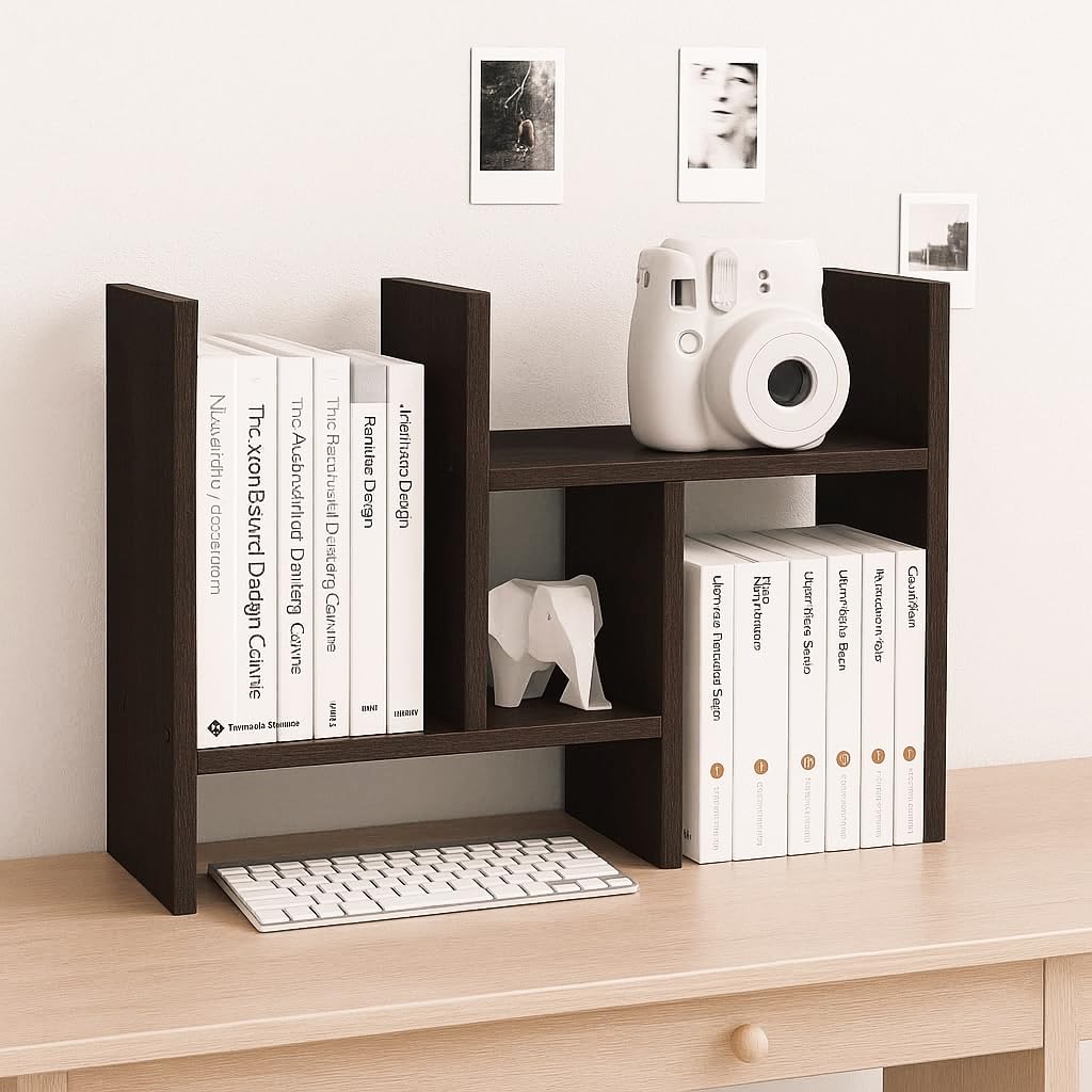 Dime Store Engineered Wood Wooden Book Shelf for Home & Office Table - Multipurpose Desktop Bookshelf Organizer for Study Room, Living Room & Workspace Modern Wooden Storage Rack (Black)