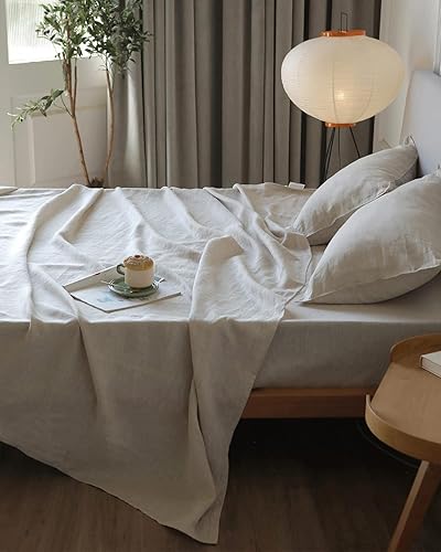 Miniatura 8 de XZ XIFA Sábanas de lino verde oliva, tamaño King, sábanas de lino 100% lino francés, transpirables y refrescantes para personas que duermen con