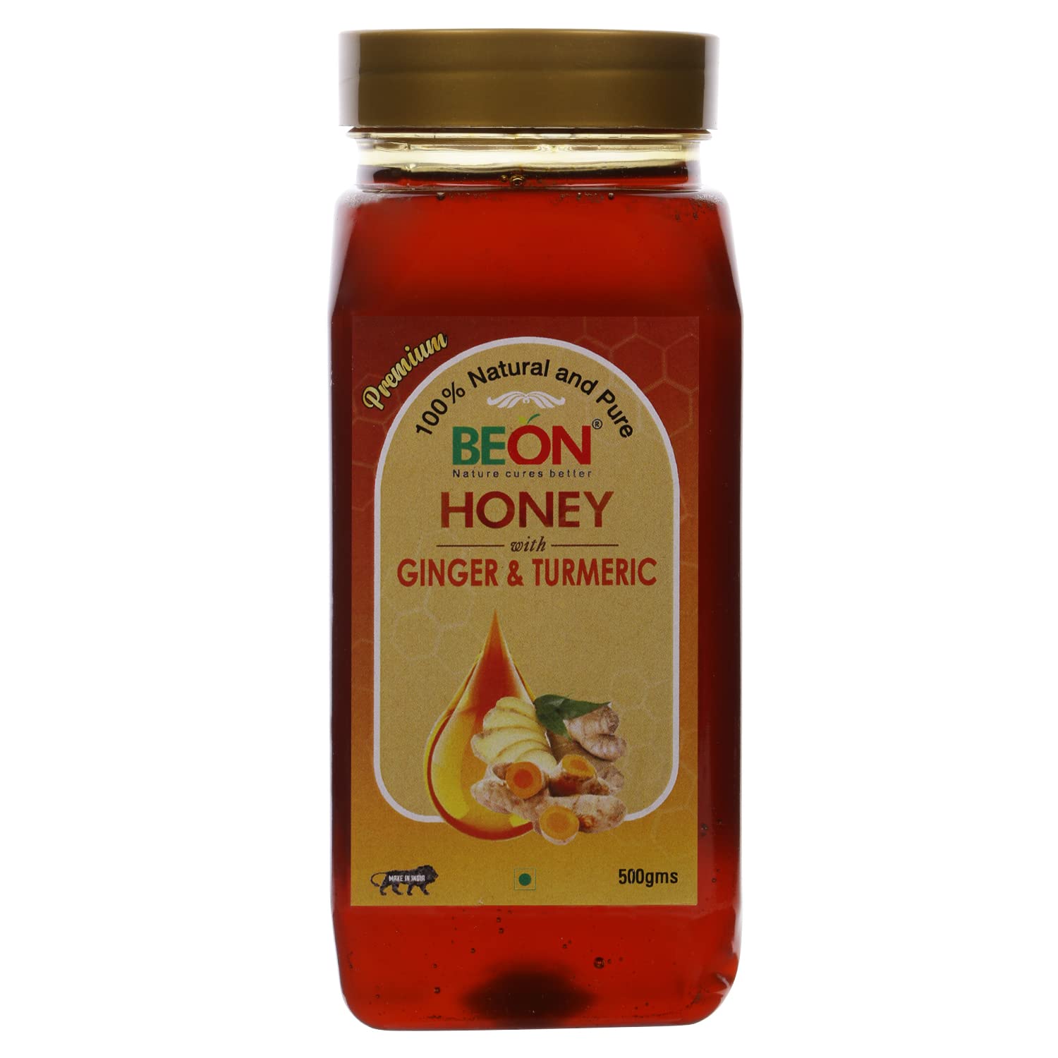 BEON 100% Natural and Pure Honey with Turmeric & Ginger | Pure Raw Honey Unprocessed | (500 Gram)