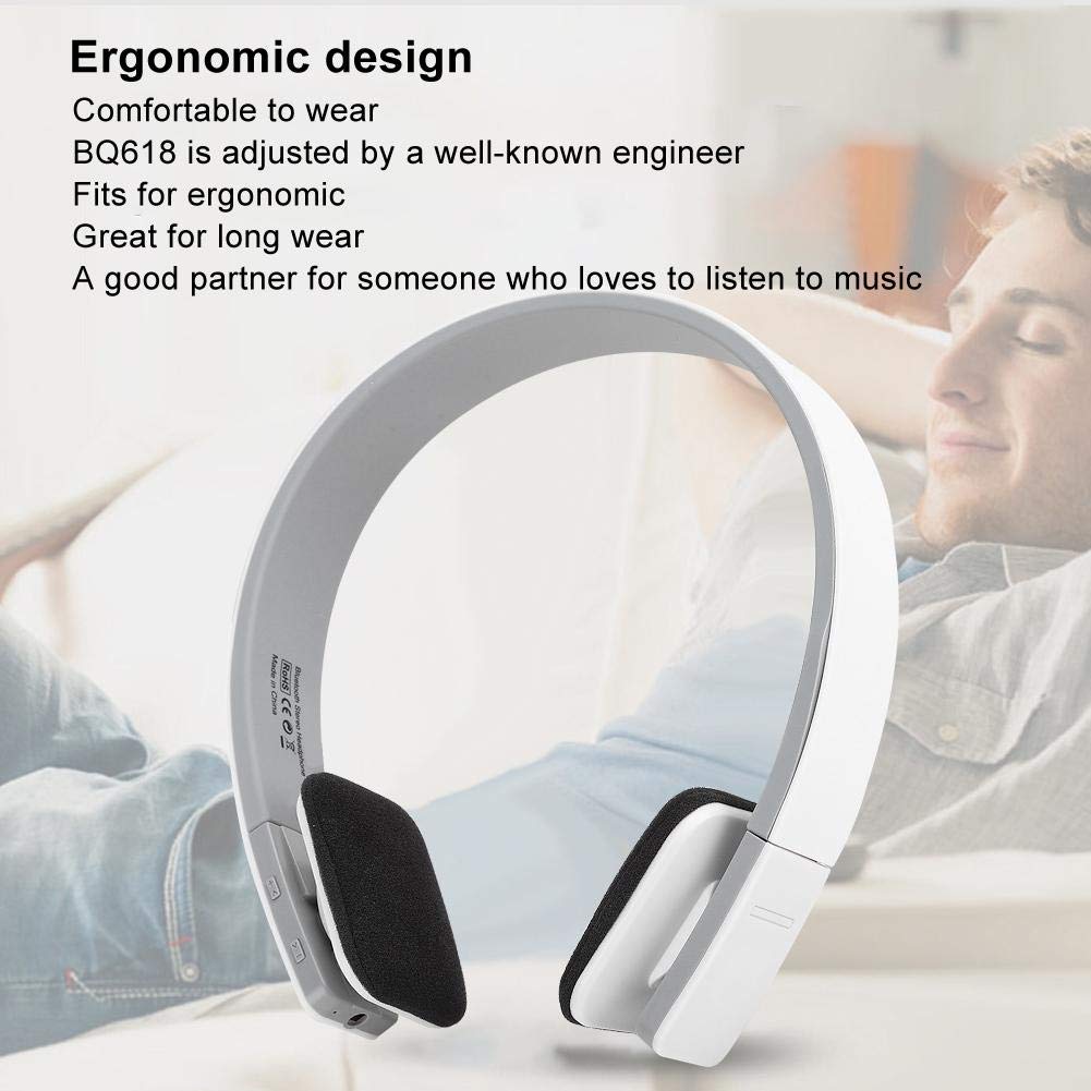 VBESTLIFE Casque Bluetooth, Casque de Sport stéréo sans Fil Bluetooth 5.0 BQ618 avec Microphone en Cours d'exécution Fitness Heavy Bass Audio Mains Libres Casque(Blanc)