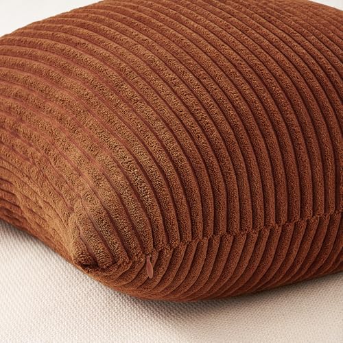 Image of Topfinel 20x20 Inch Pillow Covers Set of 4 Rustic Modern Soft Corduroy Striped Decorative Cushion Cover Yellow Brown Gradient Farmhouse Pillow Case for Sofa Couch Living Room Bedroom