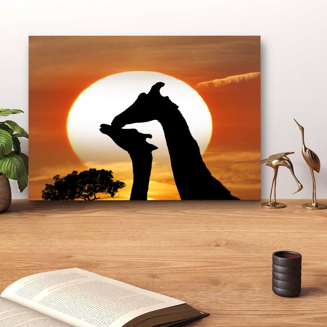 GADGETS WRAP Canvas Gallery Wrap Framed for Home Office Studio Living Room Decoration (14x11inch) - Giraffe Couple At Sunset