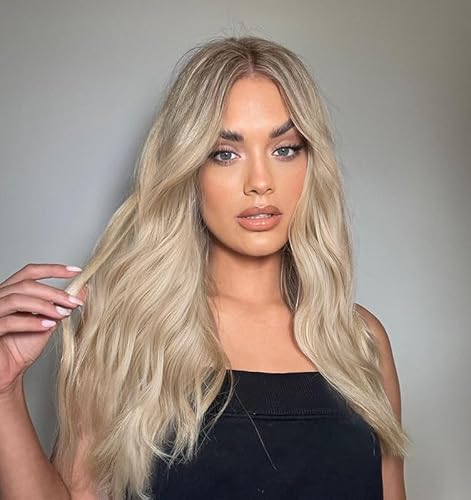 VEBONNY Peruca loira ondulada corporal com cabelo de bebé, cabelo sintético degradado, perucas de renda frontal para mulher, peruca comprida de aparência natural de 22 polegadas VEBONNY-088