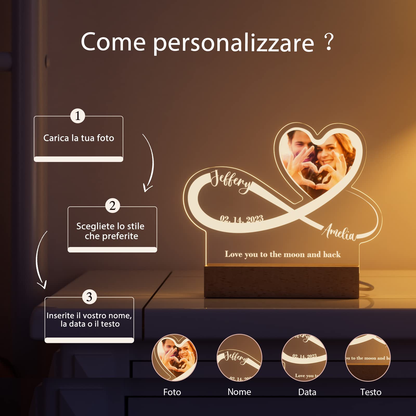 luce notturna Amore infinito regalo con nome per ragazza o ragazzo, ideale per la prova d'amore per l'anniversario matrimonio amore dimostrare San Valentino