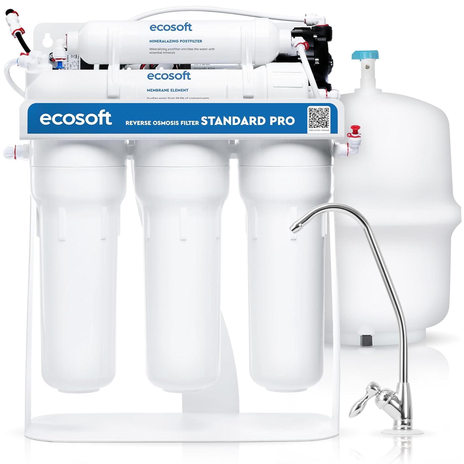 Ecosoft Standard PRO Filtro de Ósmosis Inversa, Sin Bomba, Solución Compacta de Purificación de Agua