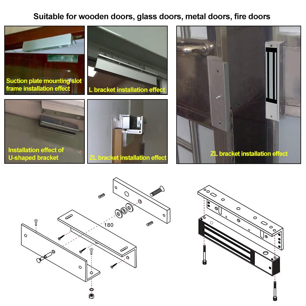 Verrou magnétique électronique, 280 kg avec support ZL de 280 kg, DC 12 V, étanche, contrôle d'accès, serrure de porte