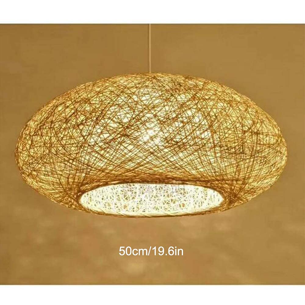 Lampada A Sospensione in Bambù Intrecciato A Mano Rattan Naturale Lampada A Sospensione Creativa Fatta A Mano Ristorante Camera Da Letto Soggiorno Lampadario Sala Da Pranzo Lampada Vintage E27, 50CM