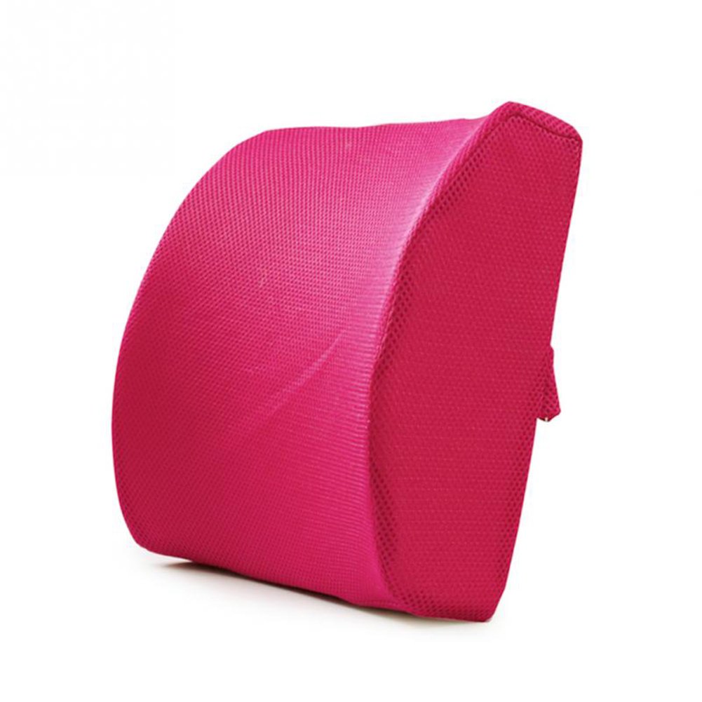 Memory Foam Lumbar Cushion Lower Back Support Pillow Posture Correcting Car Seat Home Office Chair (Rose Red)