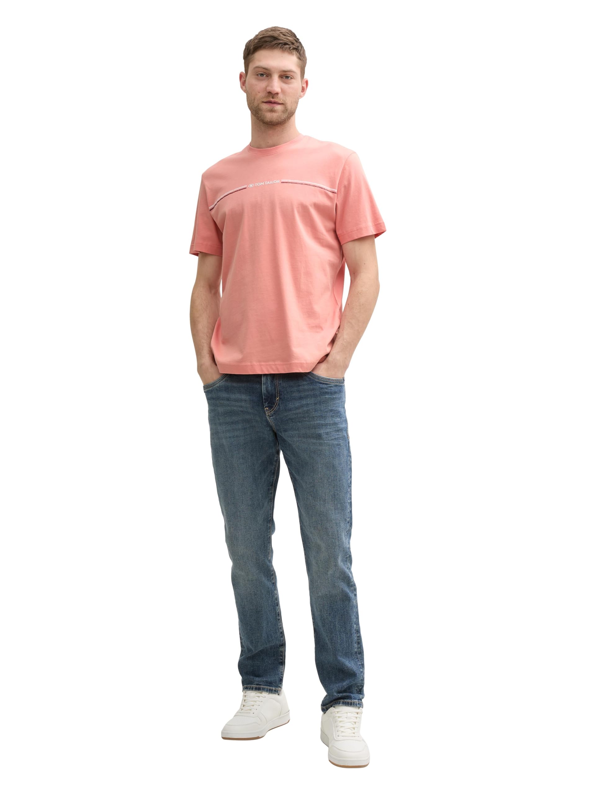Tom Tailor Herren 1037803 T-Shirt mit Print, 12642 - Hazy Coral Rose, S – Ansicht 2