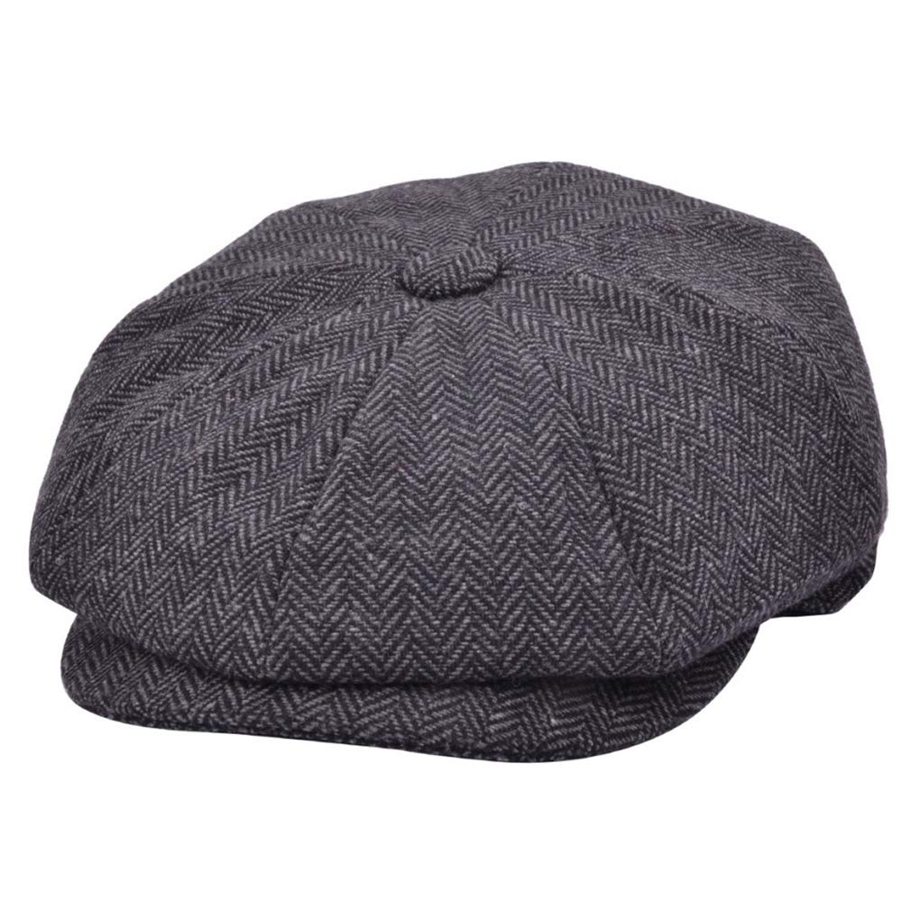 Hats of LondonMens Grey Herringbone Newsboy Cap 8 Panel Baker Boy Flat Cap, Grey Herringbone, 7 1/4