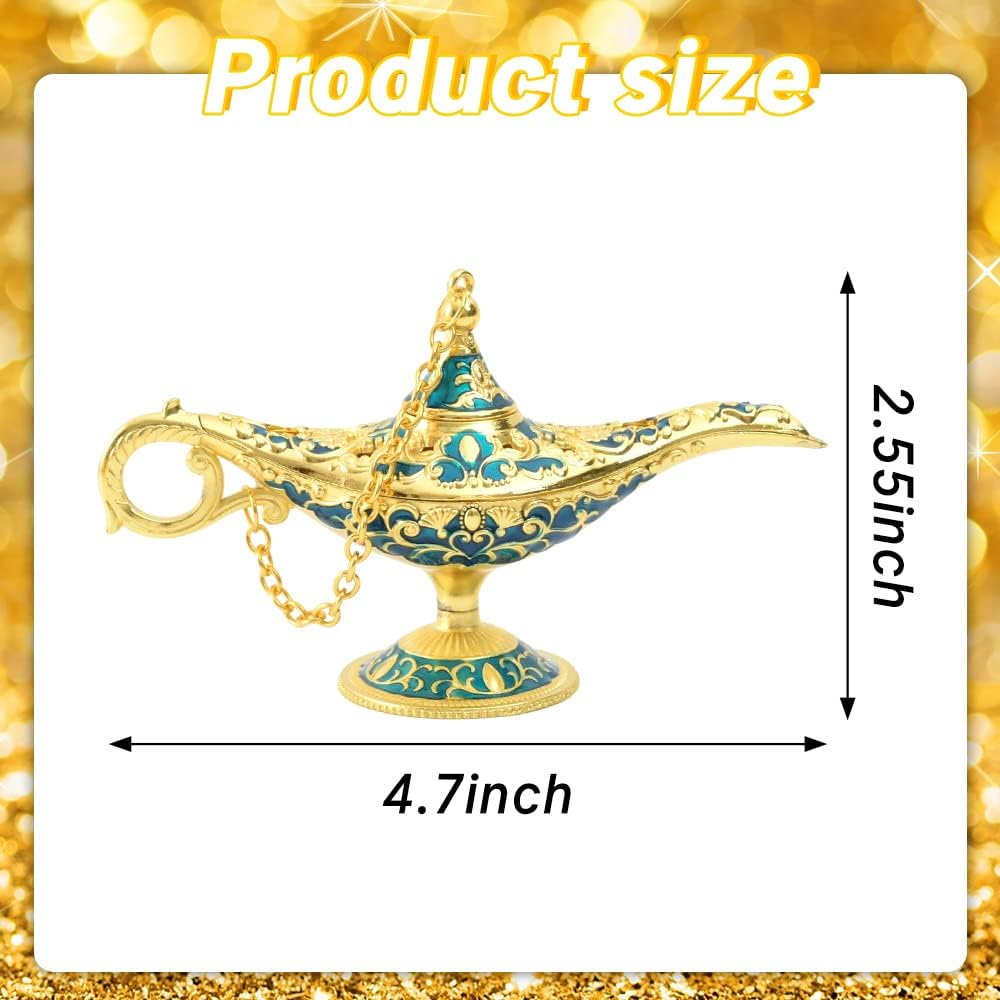 Vintage Aladdin Magic Genie Lamp, Legend Wishing Light Props Lamp for Crafts Display Home Wedding Tabletop Decor, Small Blue