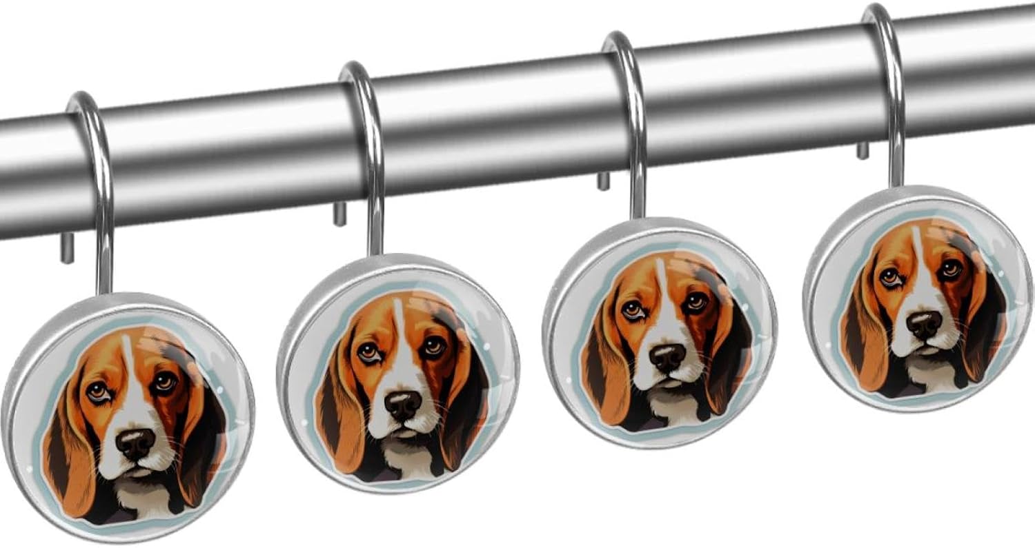 12-Pc,Shower Curtain Hooks,Shower Hooks for Shower Curtain,Dog Beagle Cartoon Dog