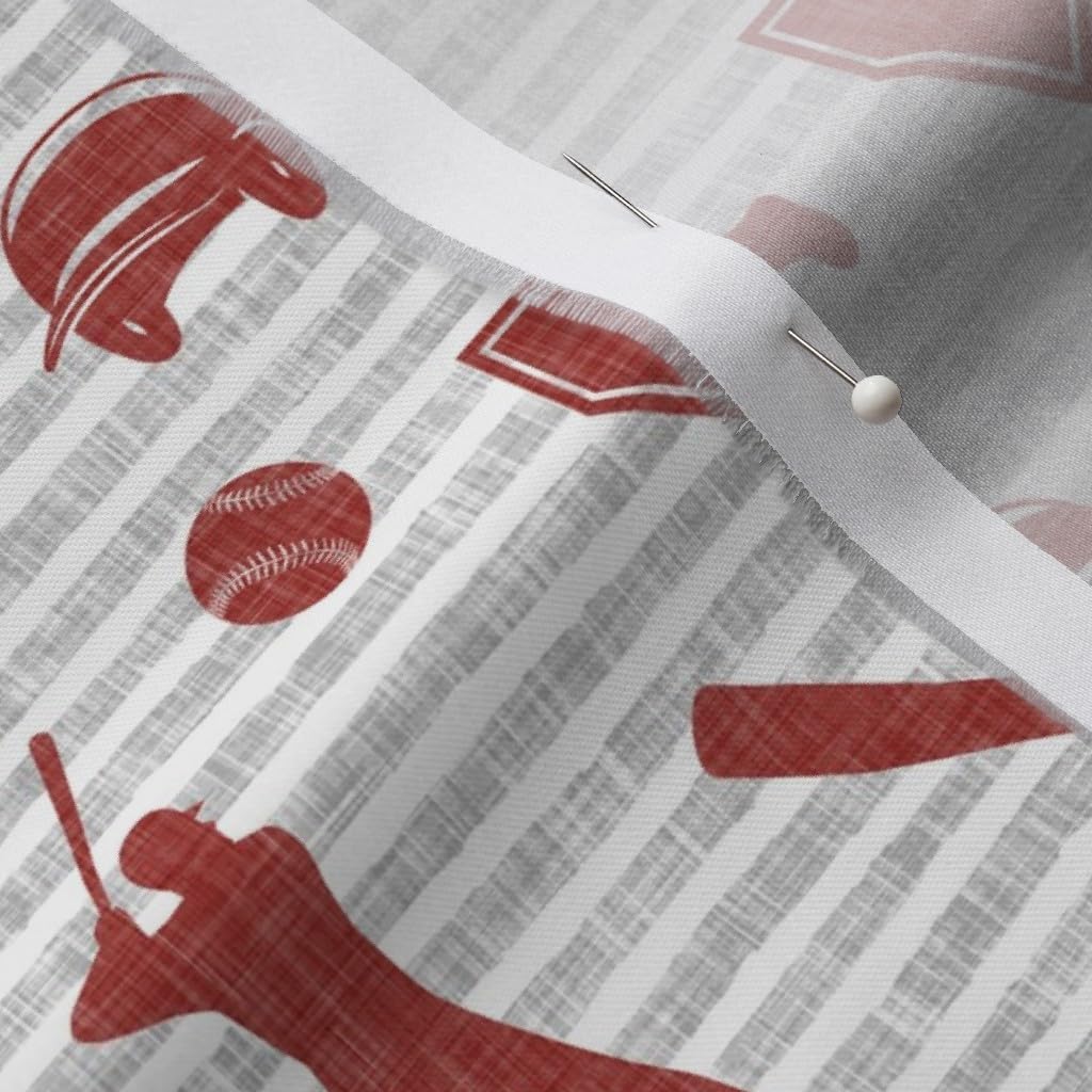 Spoonflower Fabric - Baseball Deep Red Gray Stripes Nursery Trendy Patchwork Printed on Organic Cotton Sateen Fabric by The Yard - Sewing Quilting Apparel Home Decor