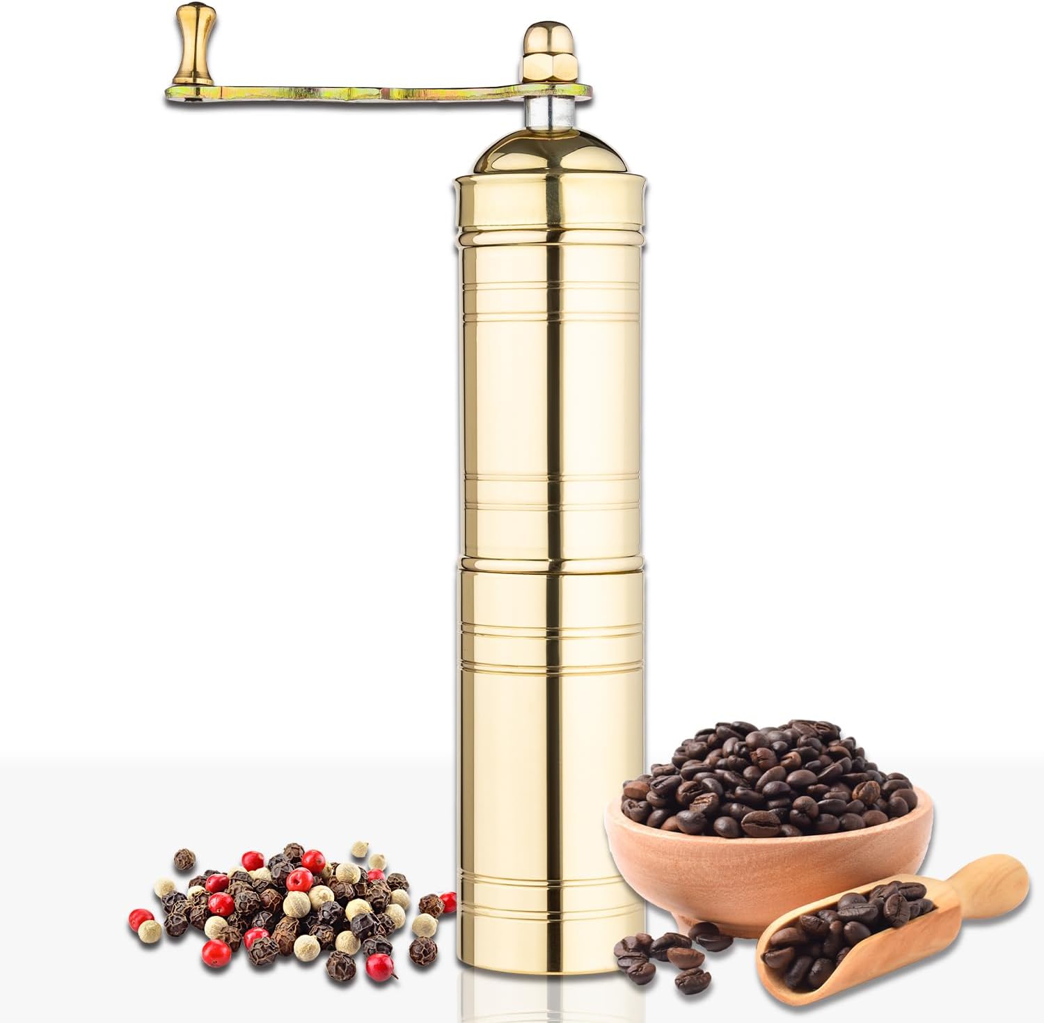 Decorative Handmade Turkish Black Pepper & Coffee Grinder, Refillable Turkish Spice Mill with Adjustable Coarseness, Manual Coffee Mill with Handle, Coffee Grinder Metal with Hand Crank 23cm