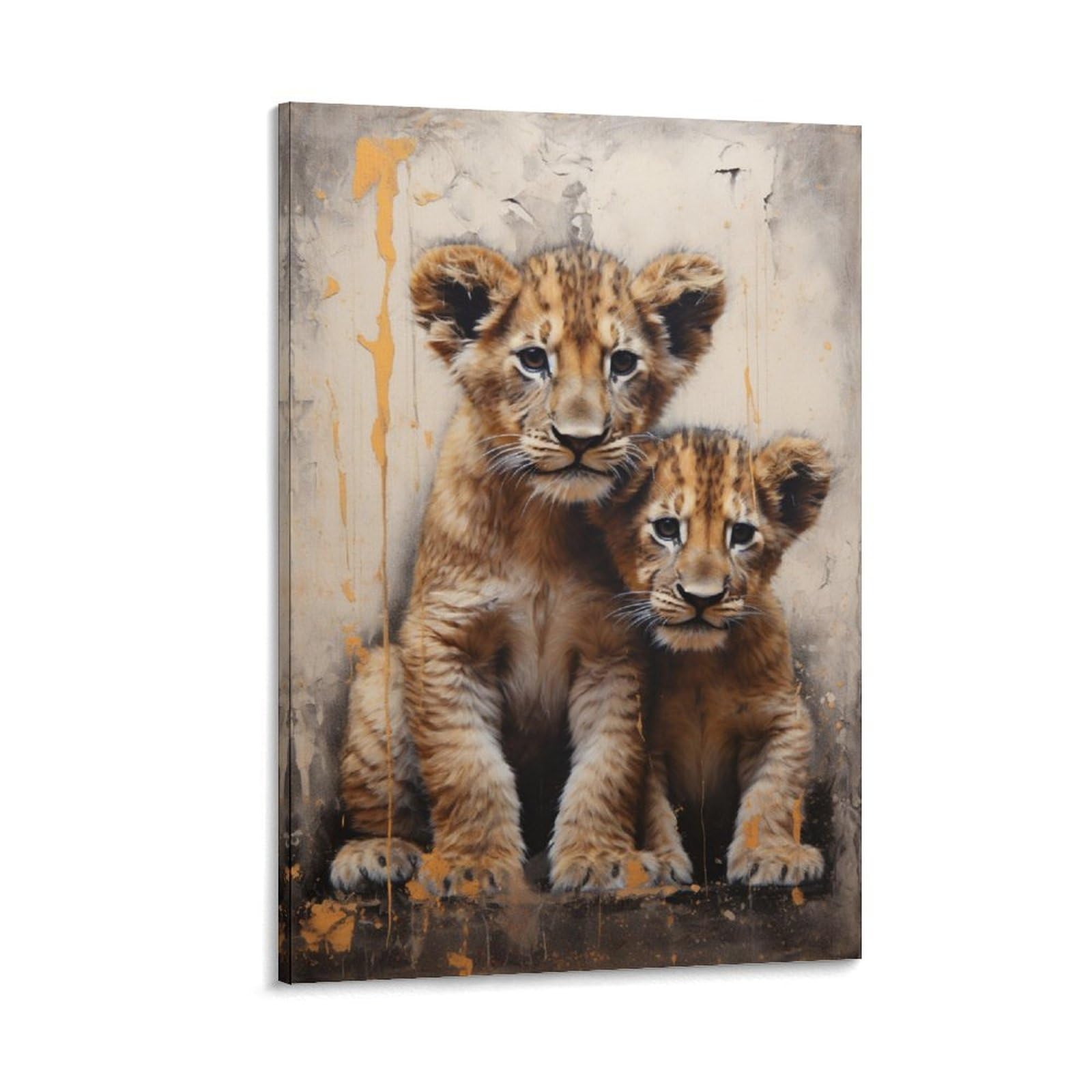 FOCCAR Vintage Little Lion Canvas Wall Art Wildlife Animal Retro Posters Wall Decor Painting Art for Home Room Artwork