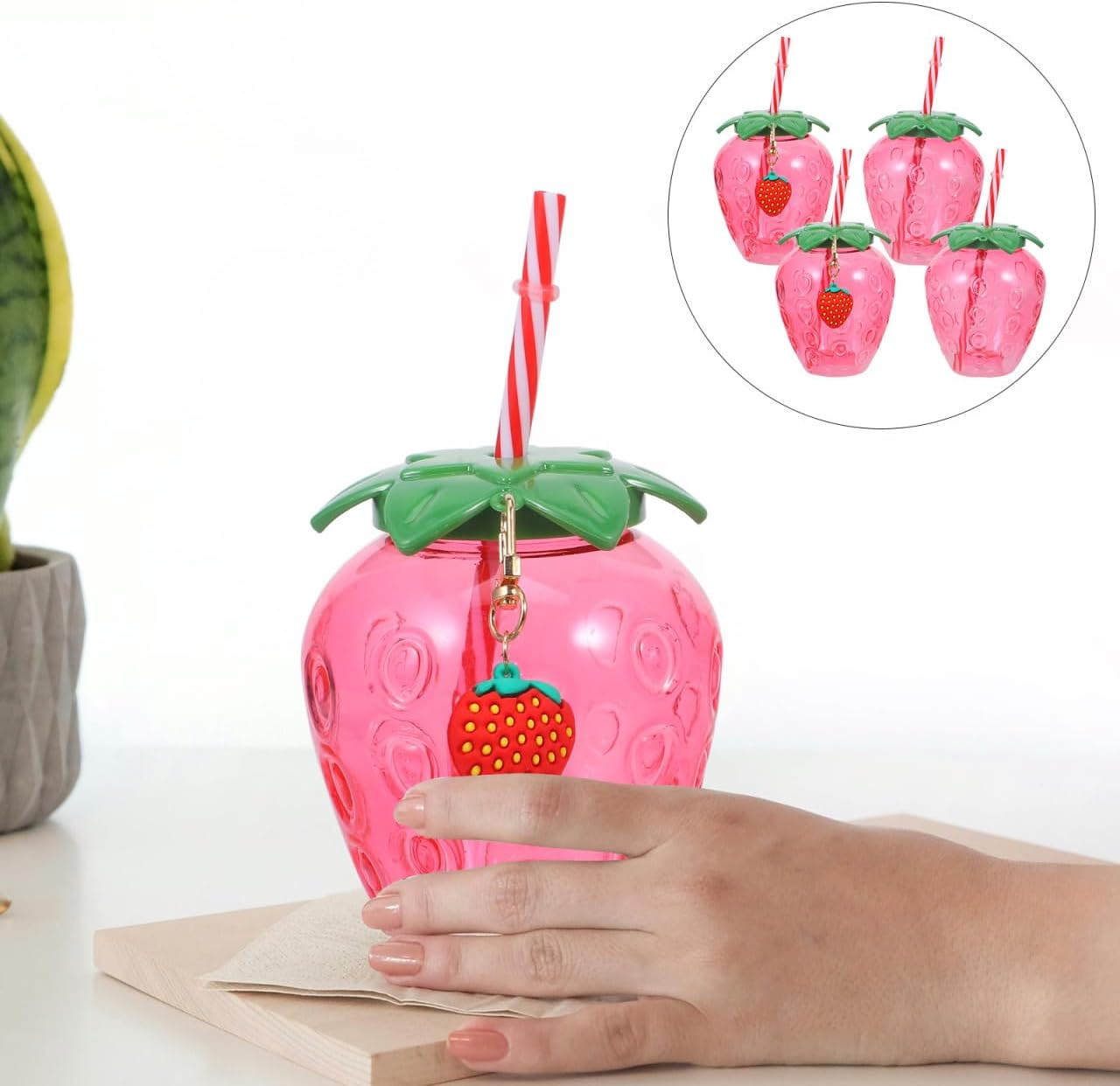 HOMSFOU Strawberry Drinking Cups with Straw 17Oz Portable Milk Tea Tumblers for Summer Parties Girls Birthday Home Decoration - Image 9