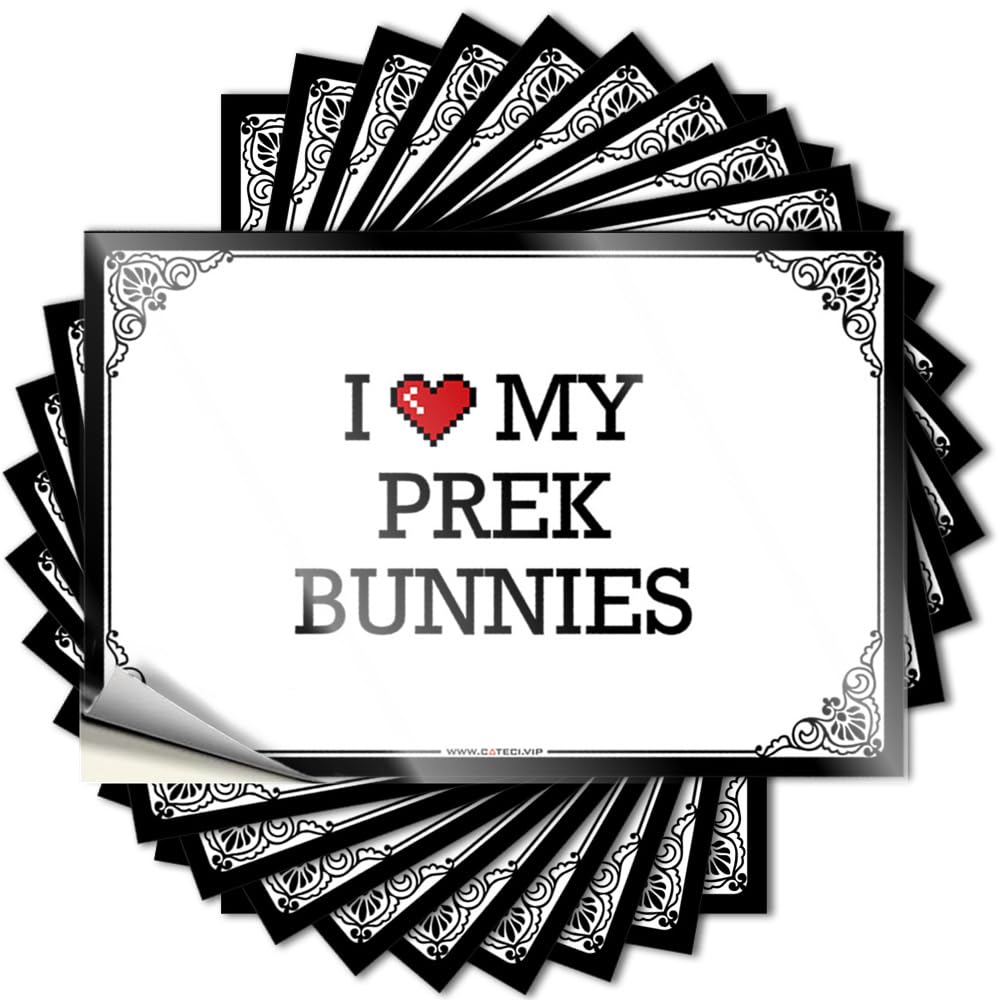 I Love My Prek Bunnies Custom Sticker | Front Door Decorations Waterproof Vinyl Helmet Hunting Removable Decal Peel Stick(8X12CM)